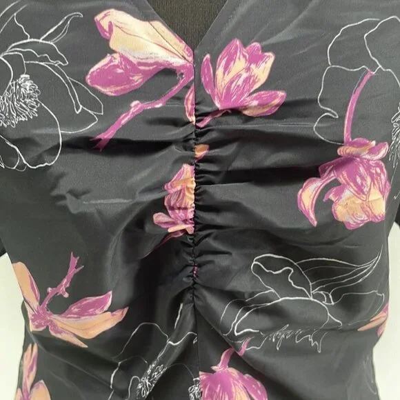 CLUB Monaco NWT Ruched Flutter Sleeve Top floral career shirt sz small - Picture 9 of 12